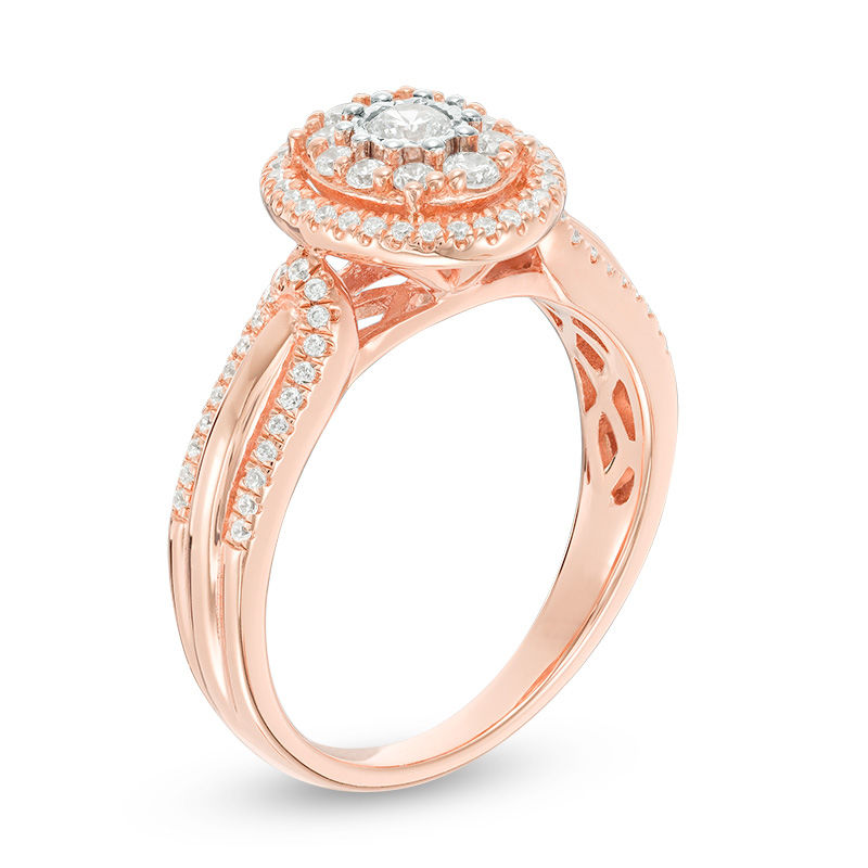 0.45 CT. T.W. Diamond Double Oval Frame Engagement Ring in 10K Rose Gold