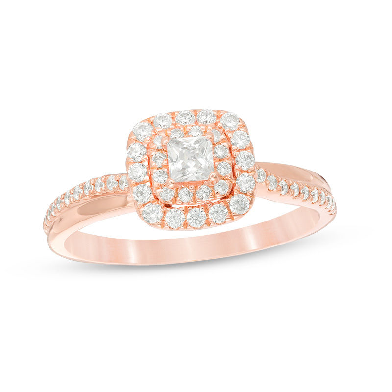 0.45 CT. T.W. Princess-Cut Diamond Double Frame Engagement Ring in 14K Rose Gold