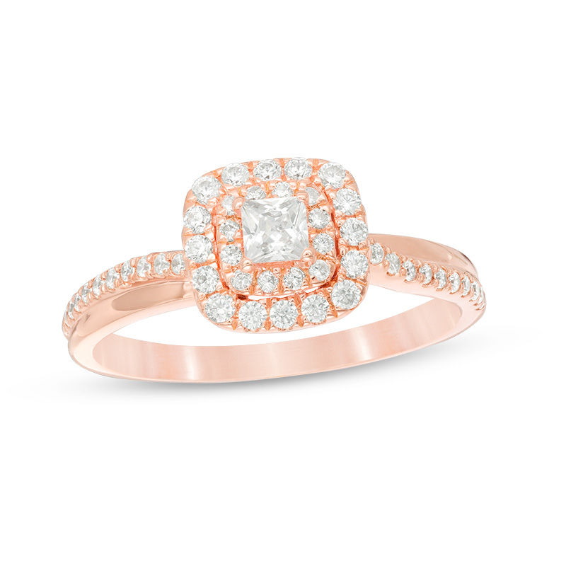 0.45 CT. T.W. Princess-Cut Diamond Double Frame Engagement Ring in 14K Rose Gold|Peoples Jewellers