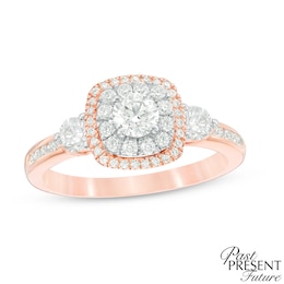 0.95 CT. T.W. Diamond Past Present Future® Double Frame Engagement Ring in 14K Rose Gold