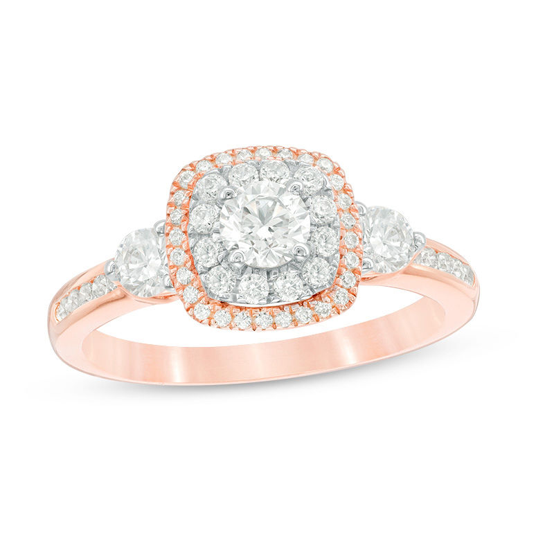 0.95 CT. T.W. Diamond Past Present Future® Double Frame Engagement Ring in 14K Rose Gold