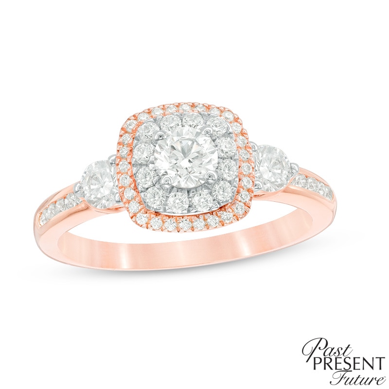 0.95 CT. T.W. Diamond Past Present Future® Double Frame Engagement Ring 14K Rose Gold