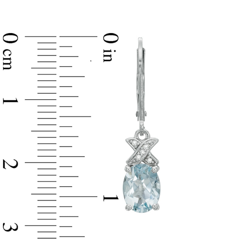 Oval Aquamarine and Diamond Accent "X" Earrings in Sterling Silver