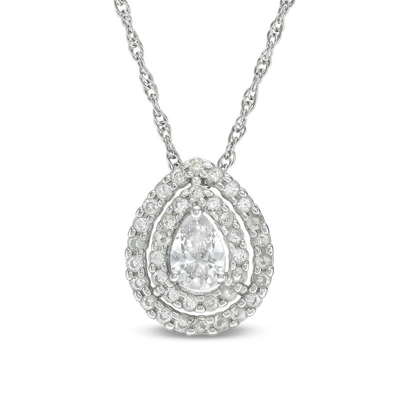 Pear-Shaped Lab-Created White Sapphire Double Frame Pendant in Sterling Silver
