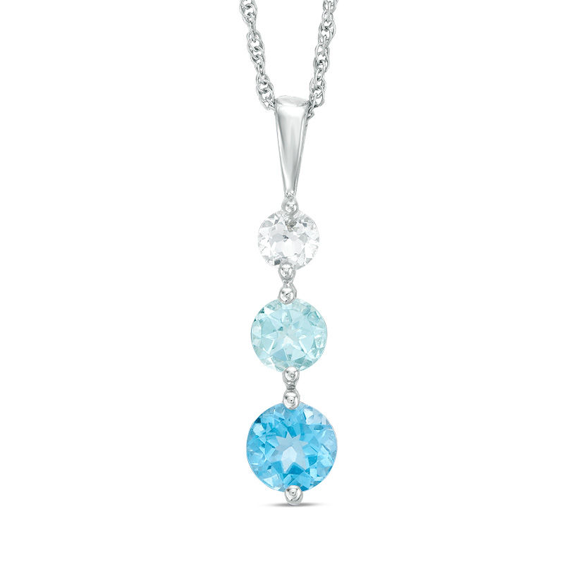 Blue and White Topaz Three Stone Pendant in Sterling Silver|Peoples Jewellers