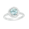 Thumbnail Image 0 of 6.0mm Sky Blue Topaz and 0.15 CT. T.W. Diamond Orbit Frame Ring in 10K White Gold