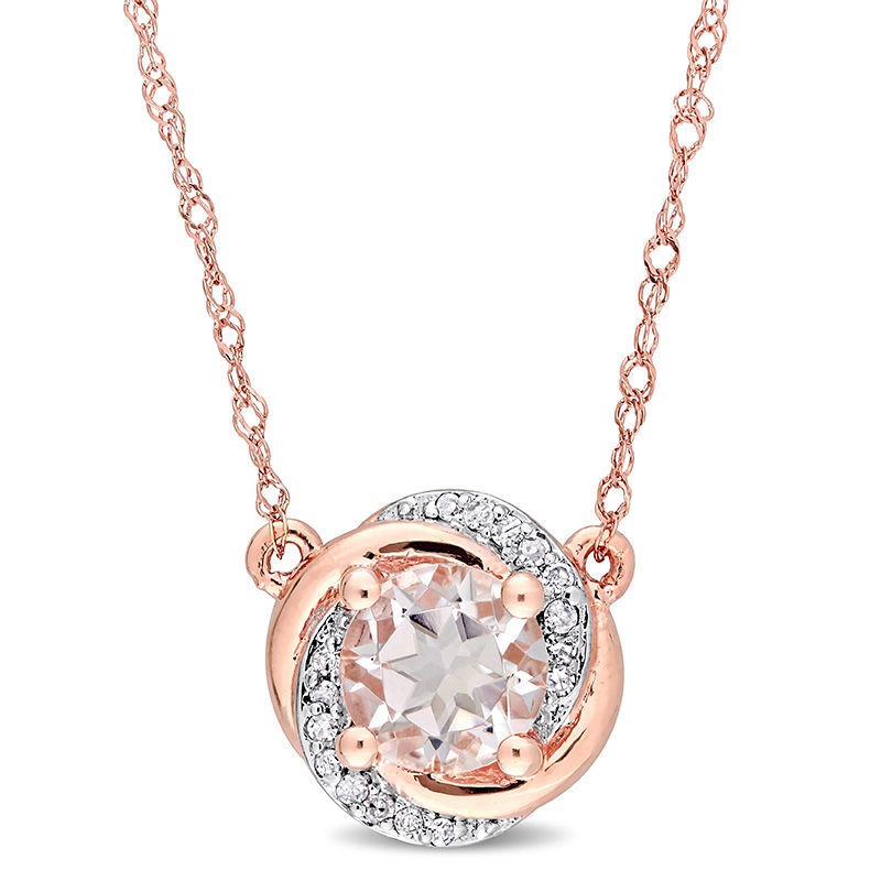 6.0mm Morganite and 0.04 CT. T.W. Diamond Orbit Frame Necklace in 10K Rose Gold - 17"