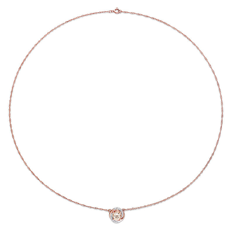 Main Image 2 of 6.0mm Morganite and 0.04 CT. T.W. Diamond Orbit Frame Necklace in 10K Rose Gold - 17"