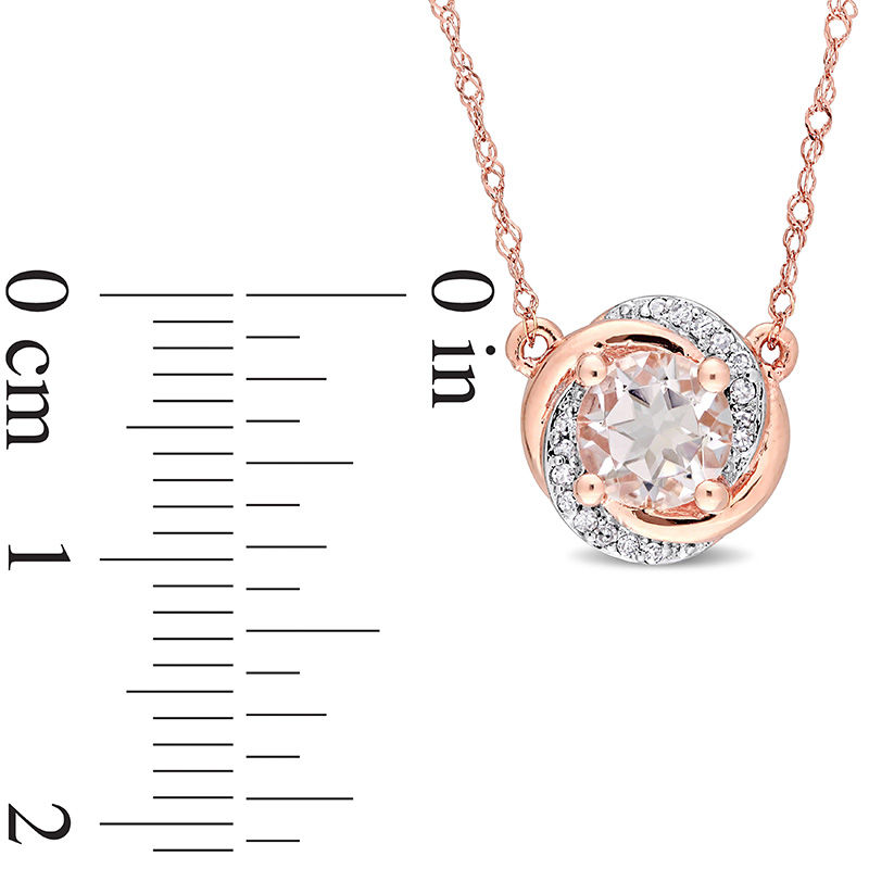 6.0mm Morganite and 0.04 CT. T.W. Diamond Orbit Frame Necklace in 10K Rose Gold - 17"