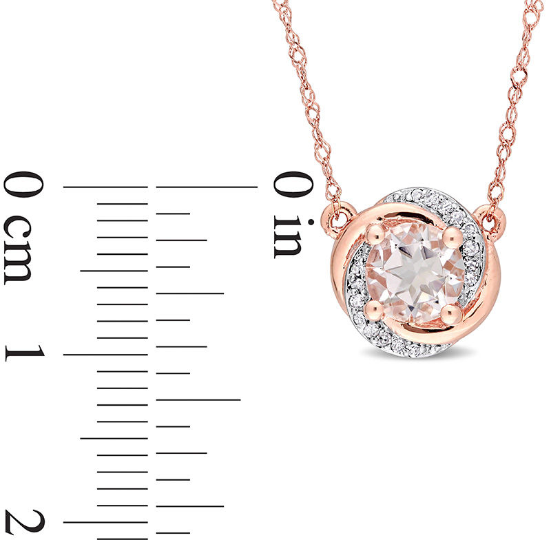 Main Image 3 of 6.0mm Morganite and 0.04 CT. T.W. Diamond Orbit Frame Necklace in 10K Rose Gold - 17"