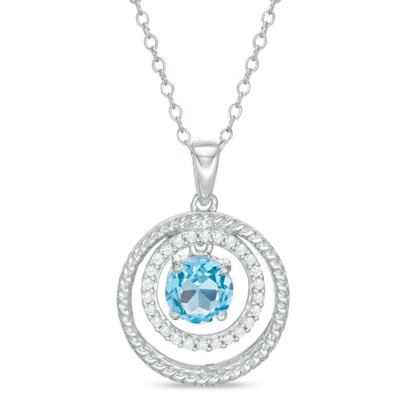 6.0mm Swiss Blue Topaz and Lab-Created White Sapphire Pendant in Sterling Silver|Peoples Jewellers