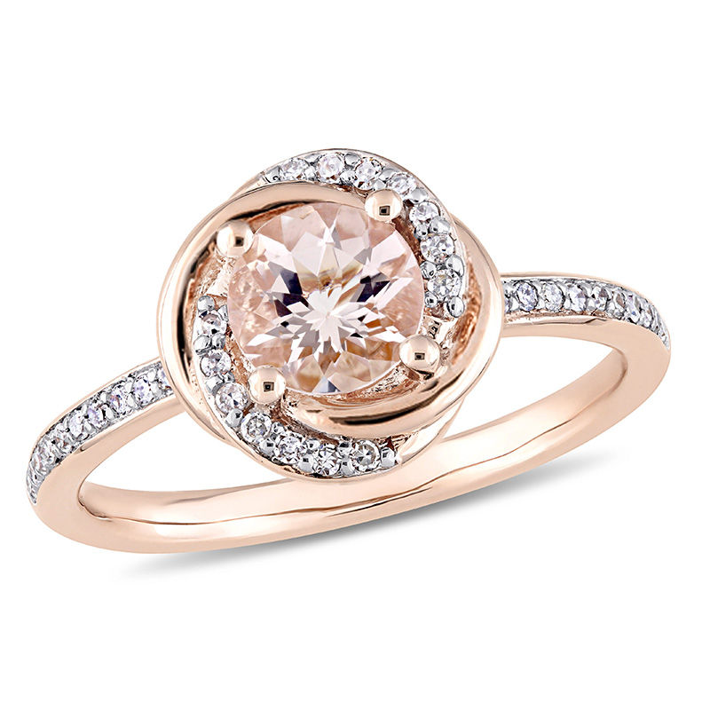 6.0mm Morganite and 0.15 CT. T.W. Diamond Orbit Frame Ring in 10K Rose Gold|Peoples Jewellers
