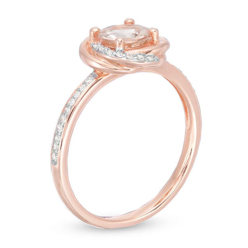 Main Image 2 of 6.0mm Morganite and 0.15 CT. T.W. Diamond Orbit Frame Ring in 10K Rose Gold