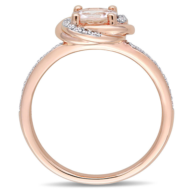 Main Image 3 of 6.0mm Morganite and 0.15 CT. T.W. Diamond Orbit Frame Ring in 10K Rose Gold