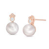 Thumbnail Image 1 of Freshwater Cultured Pearl, White Sapphire and Diamond Accent Vintage-Style Stud Earrings in 10K Rose Gold