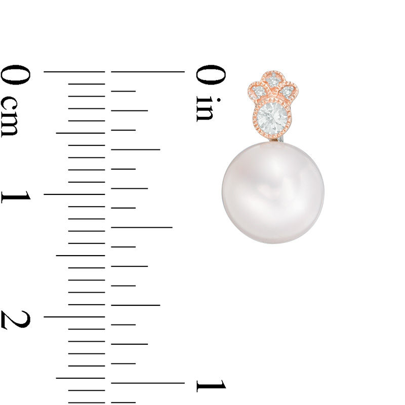Main Image 2 of Freshwater Cultured Pearl, White Sapphire and Diamond Accent Vintage-Style Stud Earrings in 10K Rose Gold