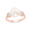 Thumbnail Image 1 of Cultured Freshwater Pearl, White Sapphire and Diamond Accent Vintage-Style Ring in 10K Rose Gold