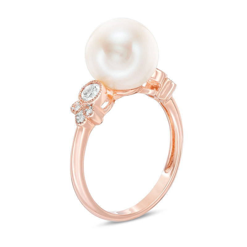 Main Image 2 of Cultured Freshwater Pearl, White Sapphire and Diamond Accent Vintage-Style Ring in 10K Rose Gold