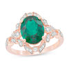 Thumbnail Image 0 of Oval Lab-Created Emerald and 0.20 CT. T.W. Diamond Vintage-Style Frame Ring in 10K Rose Gold