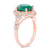Thumbnail Image 1 of Oval Lab-Created Emerald and 0.20 CT. T.W. Diamond Vintage-Style Frame Ring in 10K Rose Gold