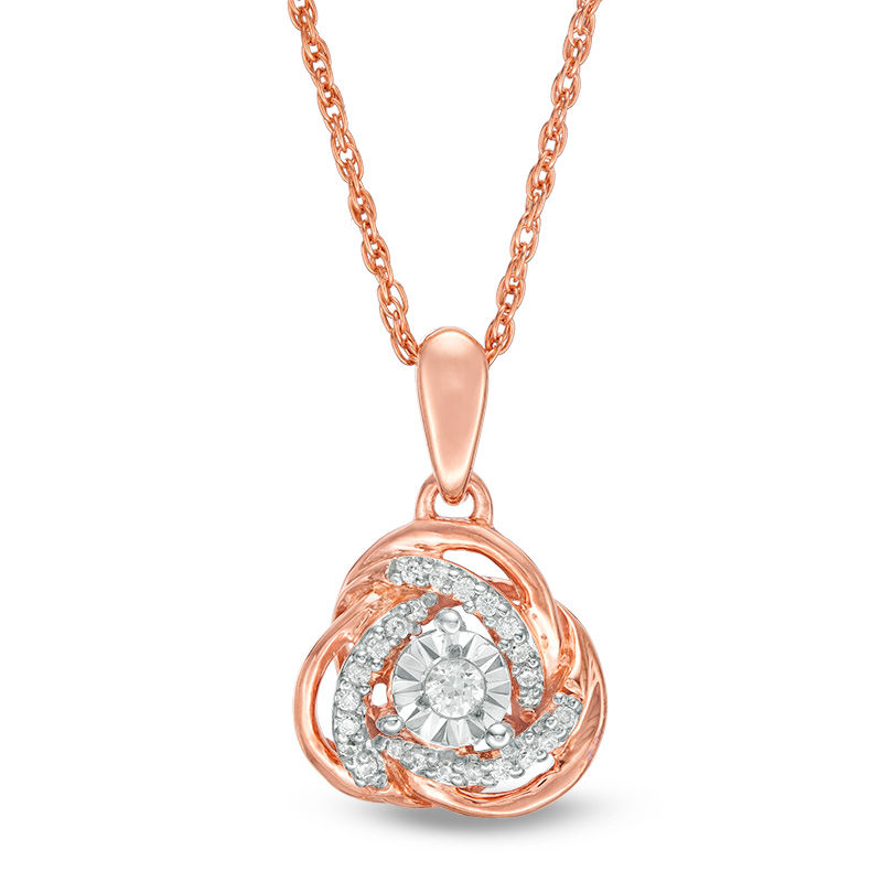 0.085 CT. T.W. Diamond Love Knot Pendant in 10K Rose Gold