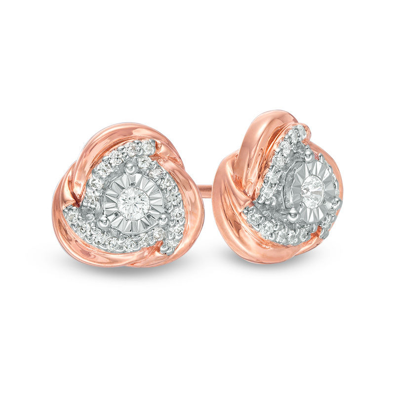 0.146 CT. T.W. Diamond Love Knot Stud Earrings in 10K Rose Gold