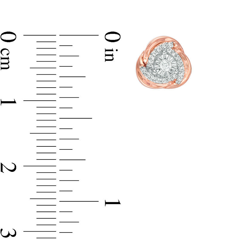 Main Image 3 of 0.146 CT. T.W. Diamond Love Knot Stud Earrings in 10K Rose Gold