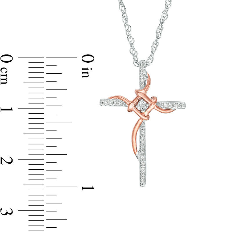 0.086 CT. T.W. Diamond Layered Knot Cross Pendant in Sterling Silver and 10K Rose Gold