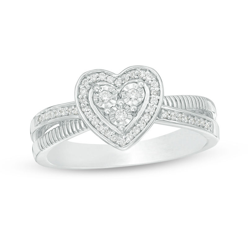 0.116 CT. T.W. Diamond Heart Frame Promise Ring in Sterling Silver