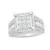 Thumbnail Image 0 of 2.01 CT. T.W. Composite Princess-Cut Diamond Frame Multi-Row Engagement Ring in 10K White Gold