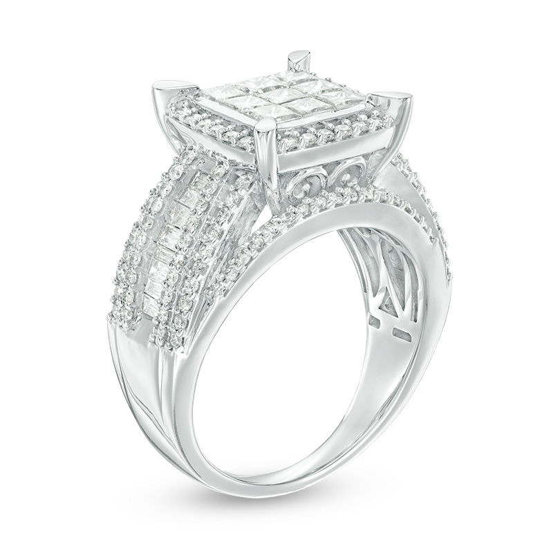 2.01 CT. T.W. Composite Princess-Cut Diamond Frame Multi-Row Engagement Ring in 10K White Gold