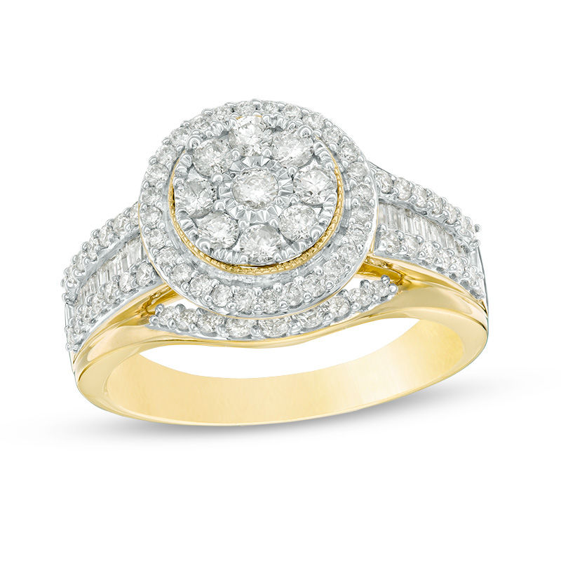 1.00 CT. T.W. Composite Diamond Frame Multi-Row Vintage-Style Engagement Ring in 10K Gold