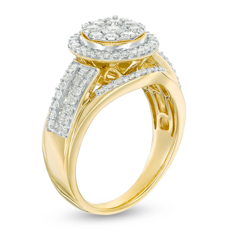 1.00 CT. T.W. Composite Diamond Frame Multi-Row Vintage-Style Engagement Ring in 10K Gold