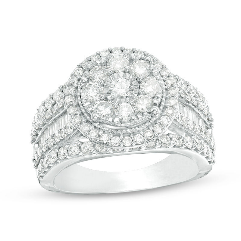 2.00 CT. T.W. Composite Diamond Frame Multi-Row Vintage-Style Engagement Ring 10K White Gold
