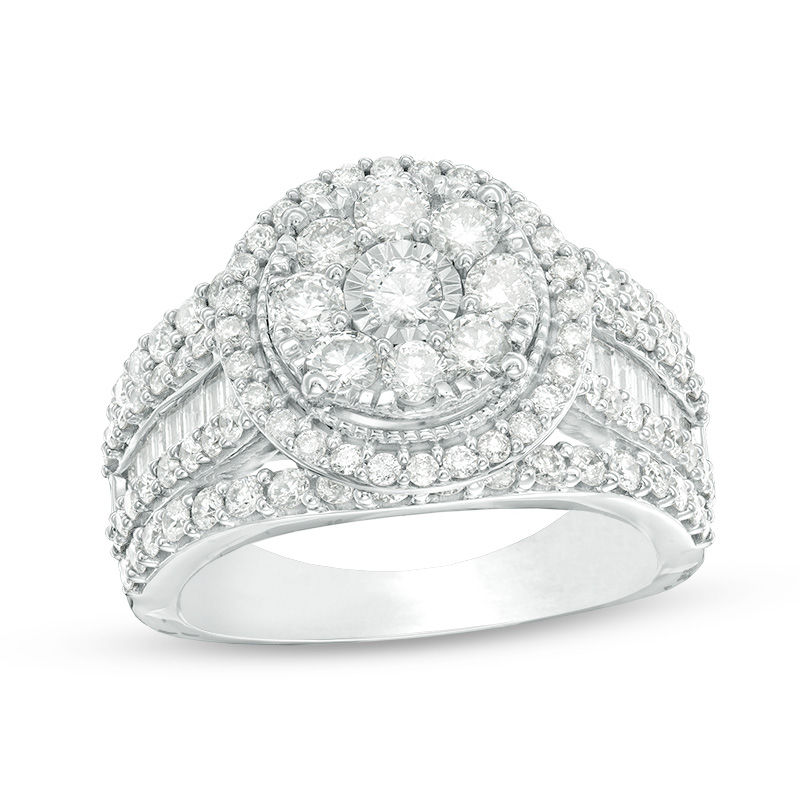 2.00 CT. T.W. Composite Diamond Frame Multi-Row Vintage-Style Engagement Ring in 10K White Gold