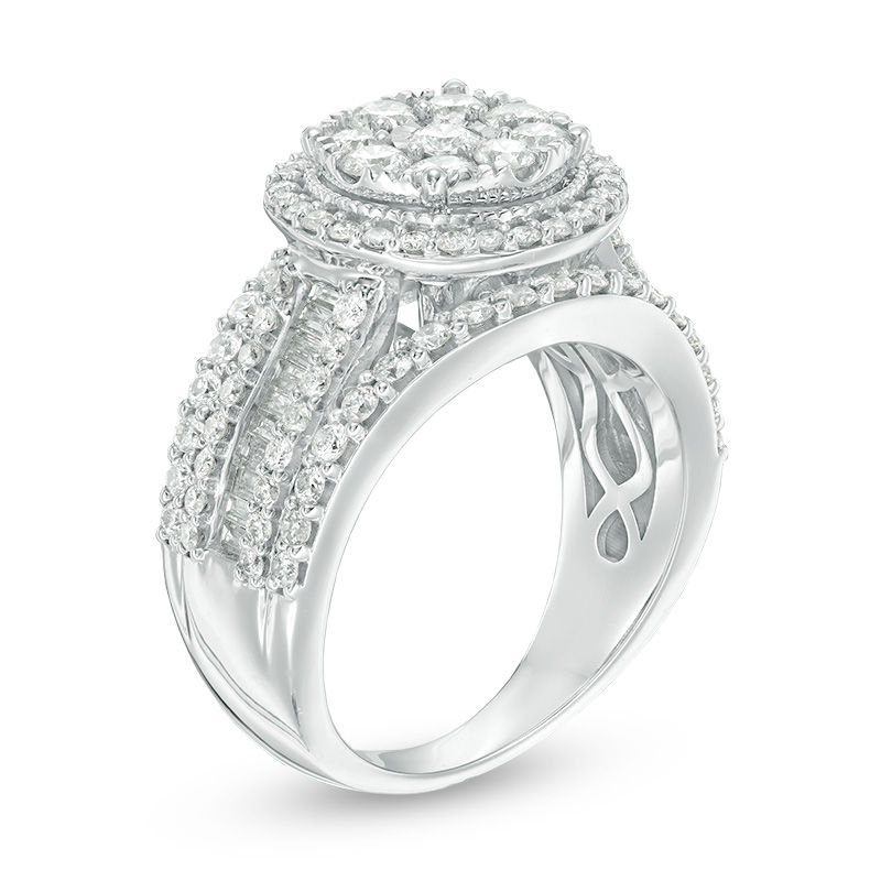 2.00 CT. T.W. Composite Diamond Frame Multi-Row Vintage-Style Engagement Ring in 10K White Gold