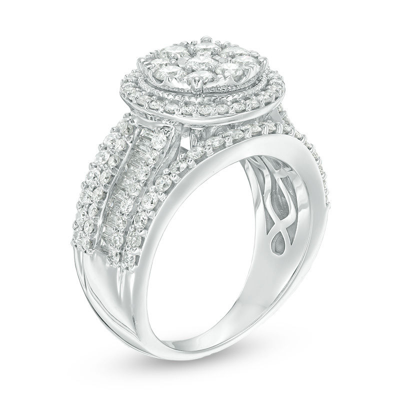 2.00 CT. T.W. Composite Diamond Frame Multi-Row Vintage-Style Engagement Ring 10K White Gold