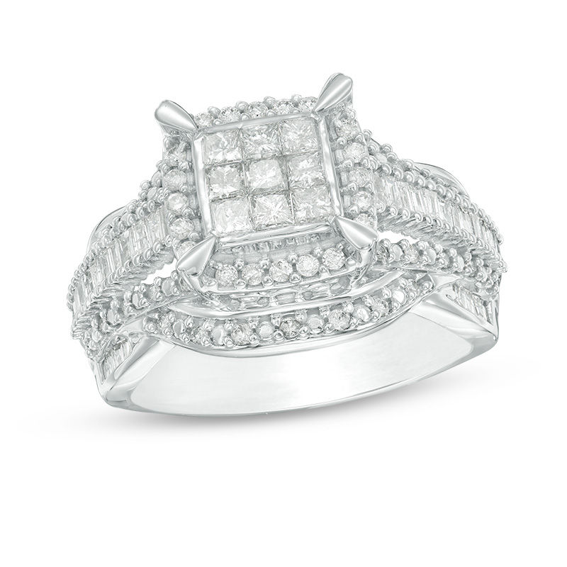 1.00 CT. T.W. Composite Princess-Cut Diamond Frame Multi-Row Engagement Ring in 10K White Gold