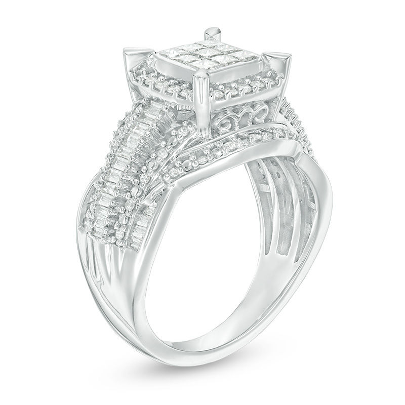 1.00 CT. T.W. Composite Princess-Cut Diamond Frame Multi-Row Engagement Ring in 10K White Gold