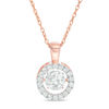 Unstoppable Love™ 6.5mm Lab-Created White Sapphire Frame Pendant in Sterling Silver with 14K Rose Gold Plate