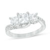 Thumbnail Image 0 of Princess-Cut Lab-Created White Sapphire Three Stone Engagement Ring in Sterling Silver