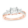 Thumbnail Image 1 of Princess-Cut Lab-Created White Sapphire Three Stone Engagement Ring in 10K Rose Gold
