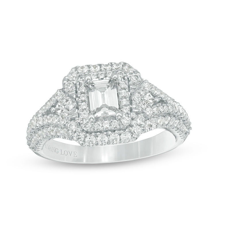 Main Image 1 of Vera Wang Love Collection 1.29 CT. T.W. Emerald-Cut Diamond Frame Arrow-Sides Engagement Ring in 14K White Gold