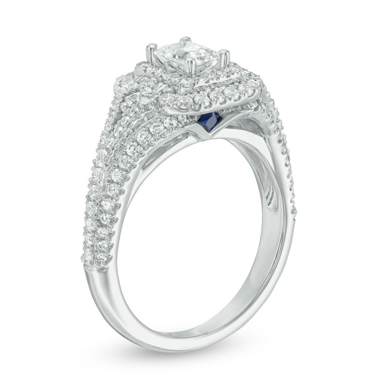 Vera Wang Love Collection 1.29 CT. T.W. Emerald-Cut Diamond Frame Arrow-Sides Engagement Ring in 14K White Gold