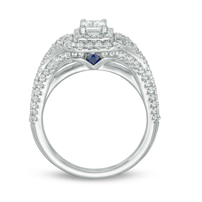 Vera Wang Love Collection 1.29 CT. T.W. Emerald-Cut Diamond Frame Arrow-Sides Engagement Ring in 14K White Gold