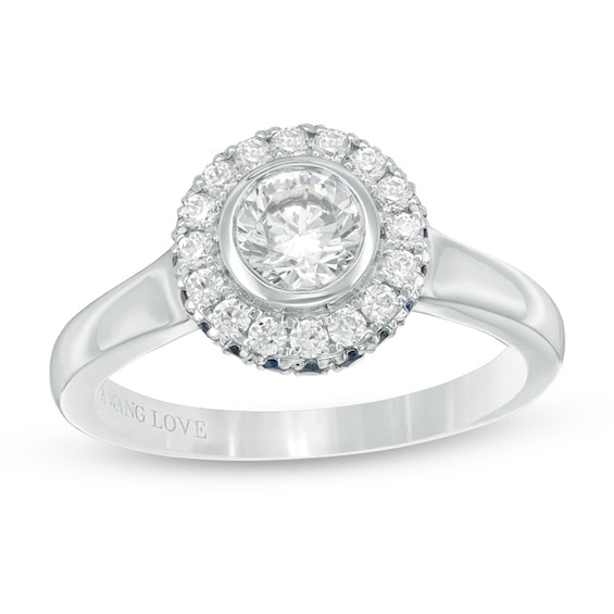 Vera Wang Love Collection 0.69 CT. T.W. Diamond and Blue Sapphire Frame Engagement Ring in 14K White Gold