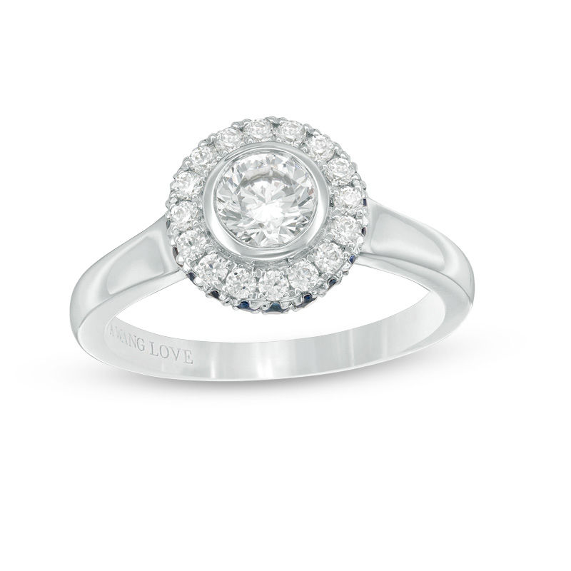 Vera Wang Love Collection 0.69 CT. T.W. Diamond and Blue Sapphire Frame Engagement Ring in 14K White Gold
