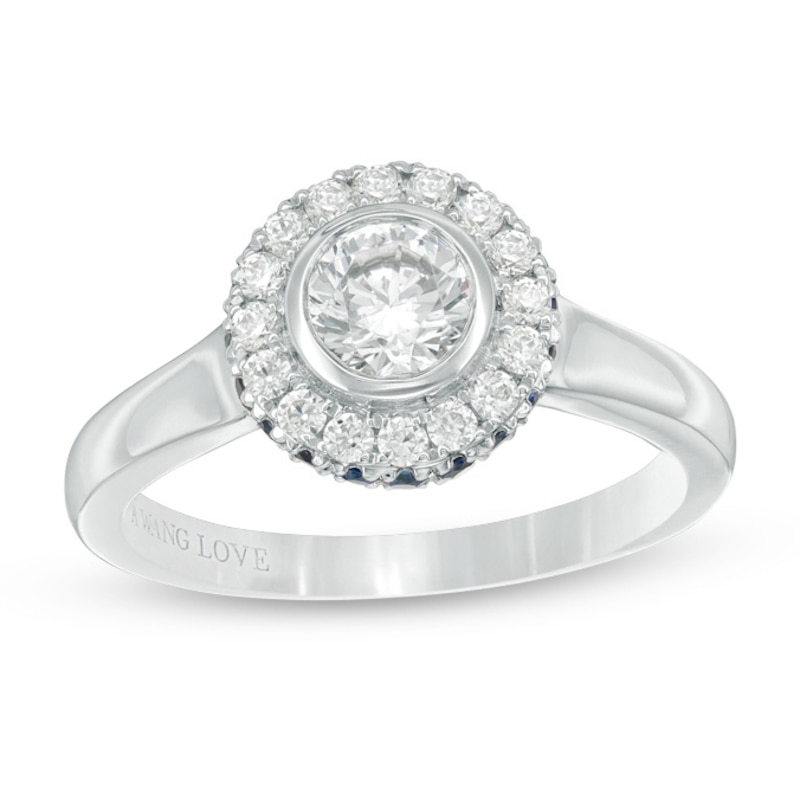 Main Image 1 of Vera Wang Love Collection 0.69 CT. T.W. Diamond and Blue Sapphire Frame Engagement Ring in 14K White Gold