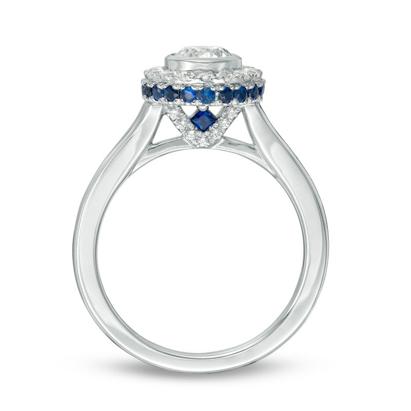 Main Image 3 of Vera Wang Love Collection 0.69 CT. T.W. Diamond and Blue Sapphire Frame Engagement Ring in 14K White Gold
