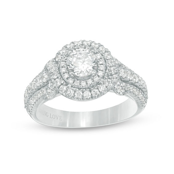 Vera Wang Love Collection 1.23 CT. T.W. Diamond Double Frame Twist Engagement Ring in 14K White Gold